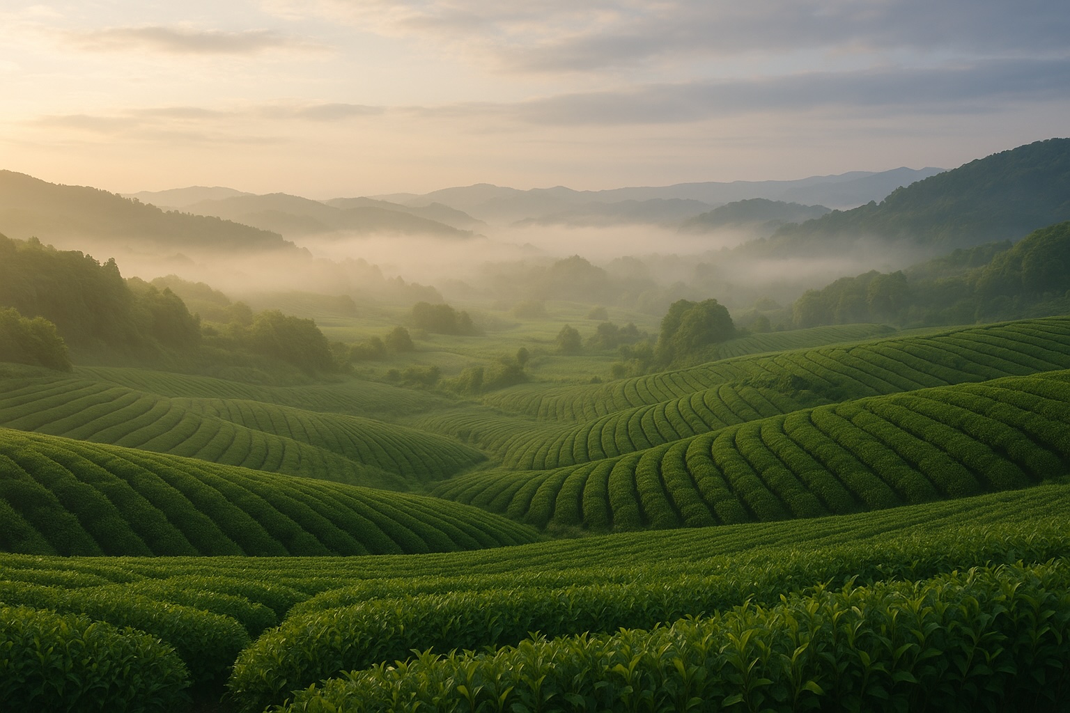 霧に包まれた八女の茶畑